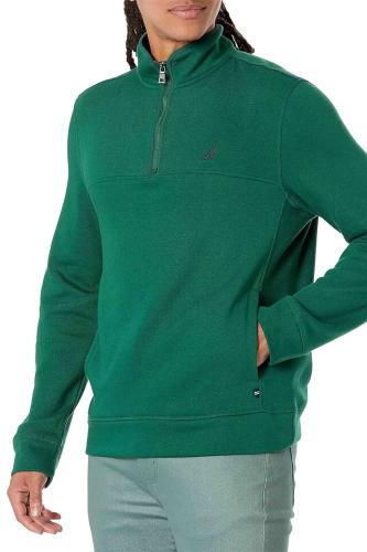 Nautica ανδρική μπλούζα φούτερ μονόχρωμη με κεντημένο λογότυπο και τσέπες - K37170 Πράσινο Σμαραγδί M